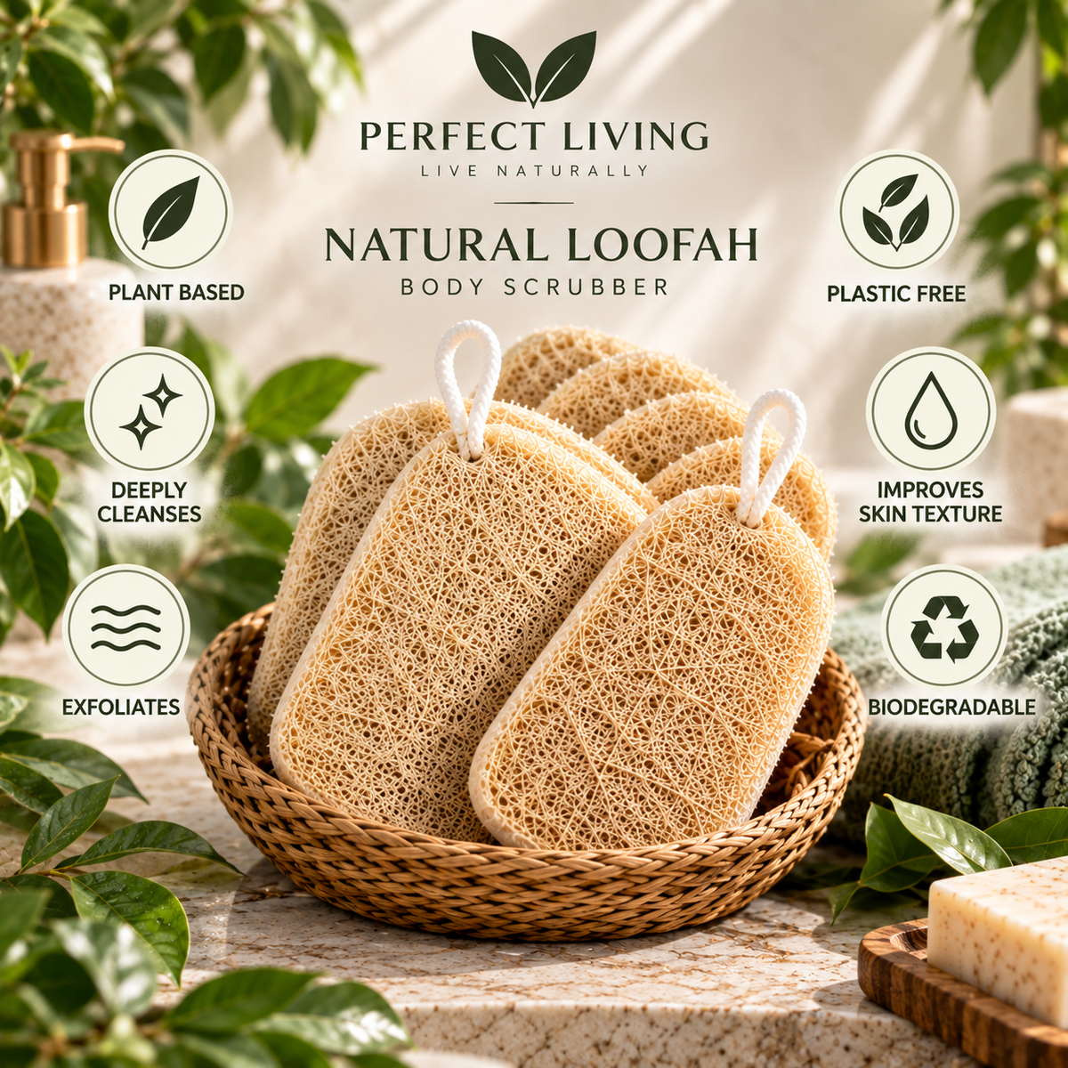 Perfect Living™ Natural Loofah Body Scrubber 6pcs