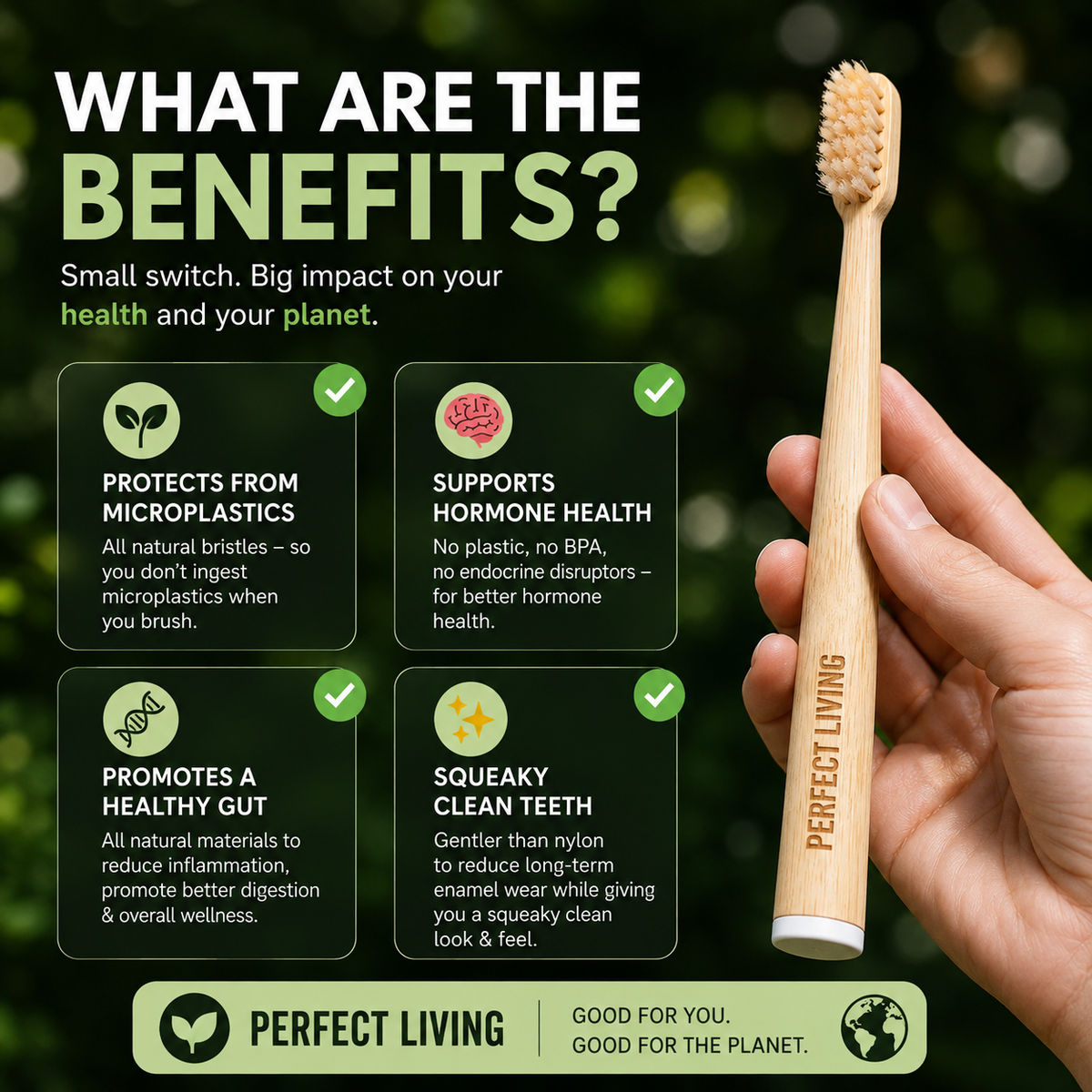 Perfect Living™ Boar Bristle Toothbrush (4pack)