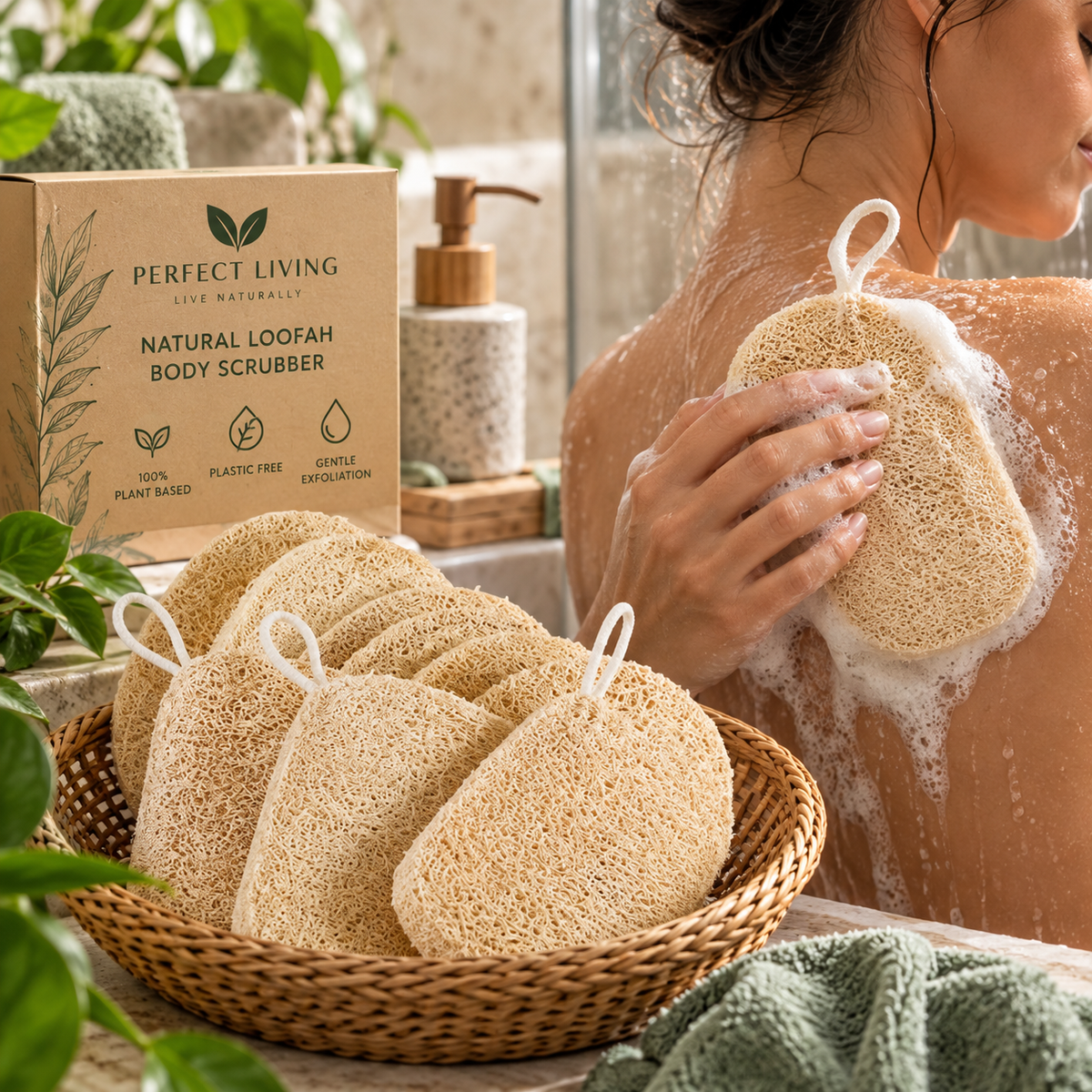 Perfect Living™ Natural Loofah Body Scrubber 6pcs