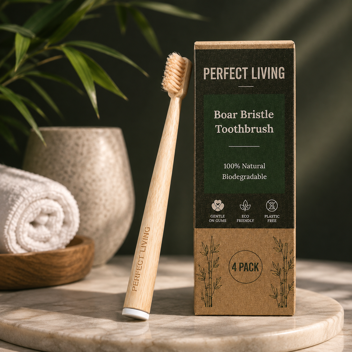 Perfect Living™ Boar Bristle Toothbrush (4pack)